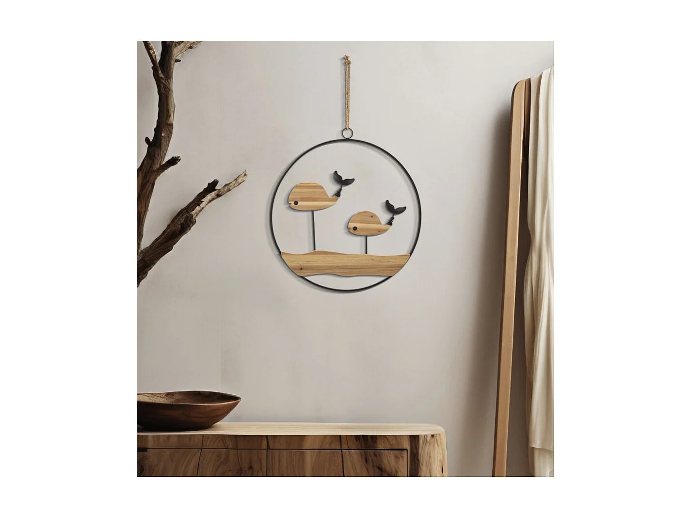 Décoration Murale à Suspendre "Baleine" 60cm Naturel