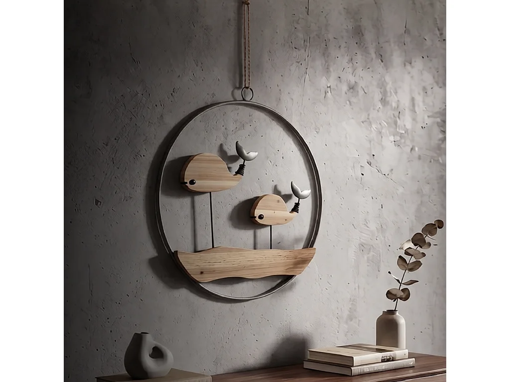 3D decoratief paneel in bruin metaal walvissen 56x2x60 cm