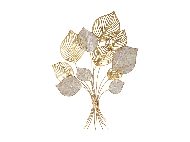 Pannello decorativo 3D foglie in metallo dorato cm 63x4x85