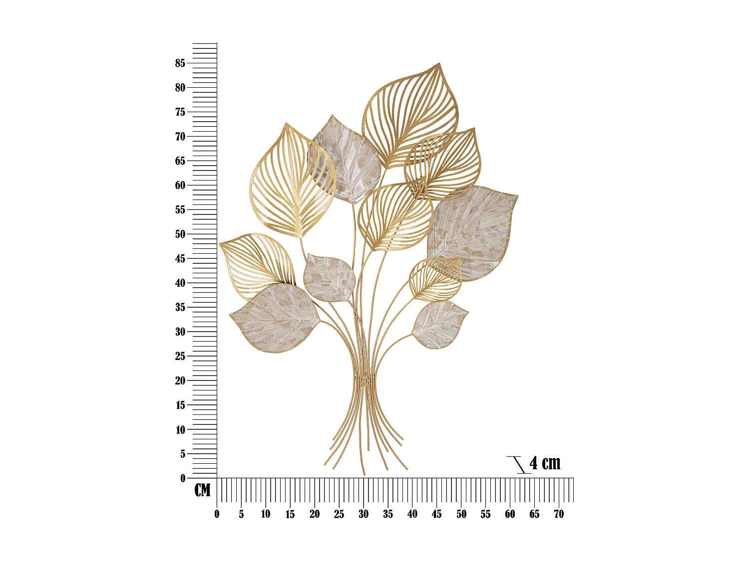 Pannello decorativo 3D foglie in metallo dorato cm 63x4x85