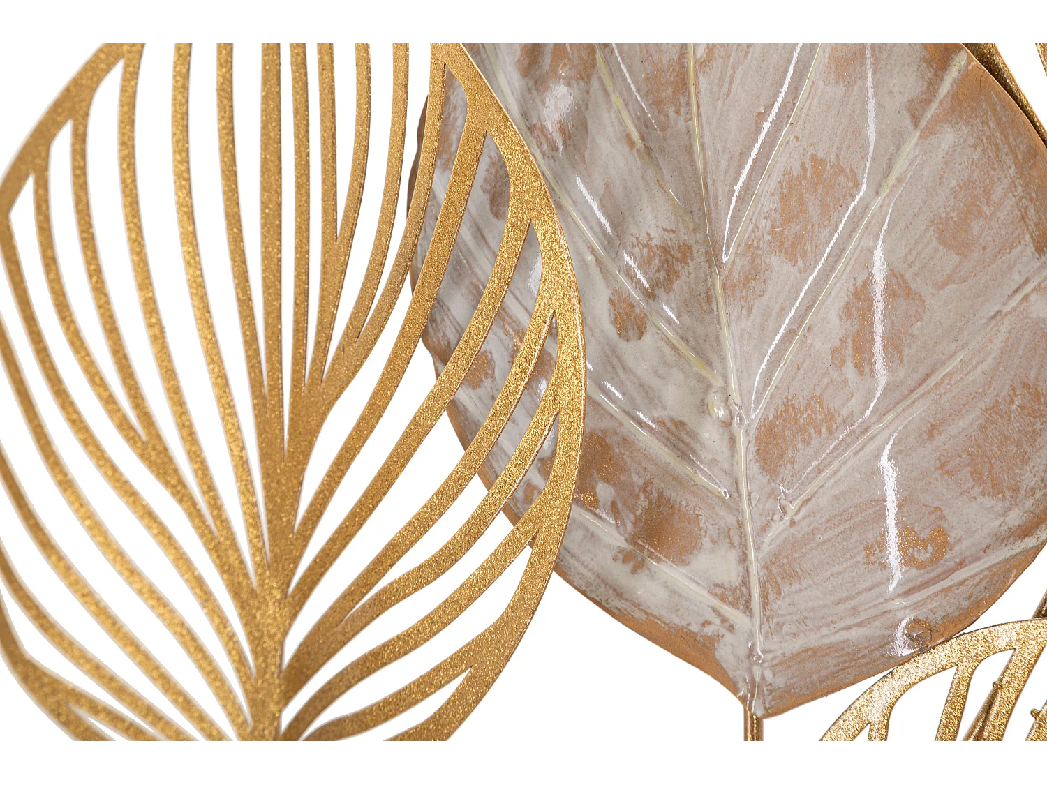 Pannello decorativo 3D foglie in metallo dorato cm 63x4x85