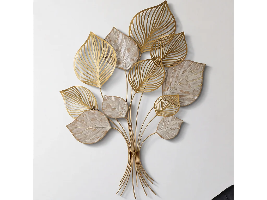 3D-Dekopaneel Blätter aus Metall goldfarben 63x4x85 cm