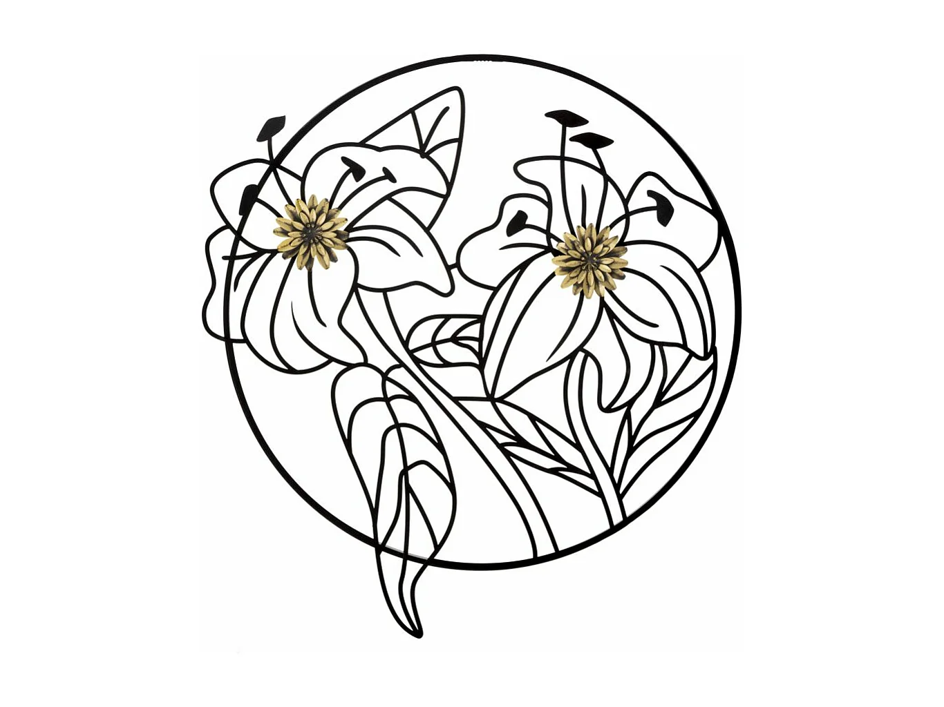 Pannello decorativo 3D fiori in metallo nero cm 63x2x69