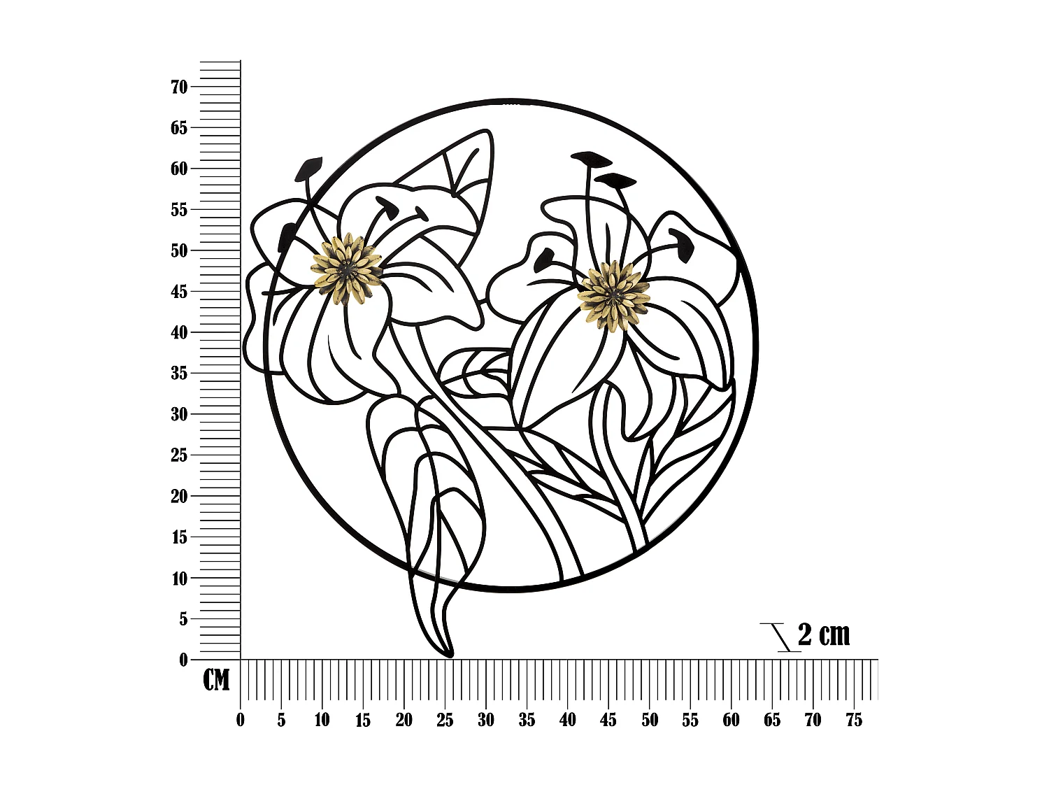 Pannello decorativo 3D fiori in metallo nero cm 63x2x69