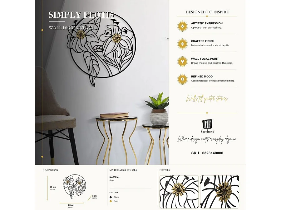Décoration Murale Encadrée en Métal "Simply Flotis" 69cm Noir