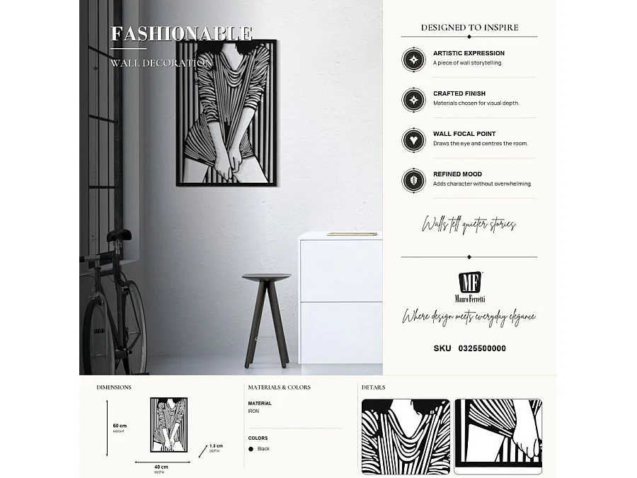 Décoration Murale Encadrée en Métal "Fashion" 60cm Noir