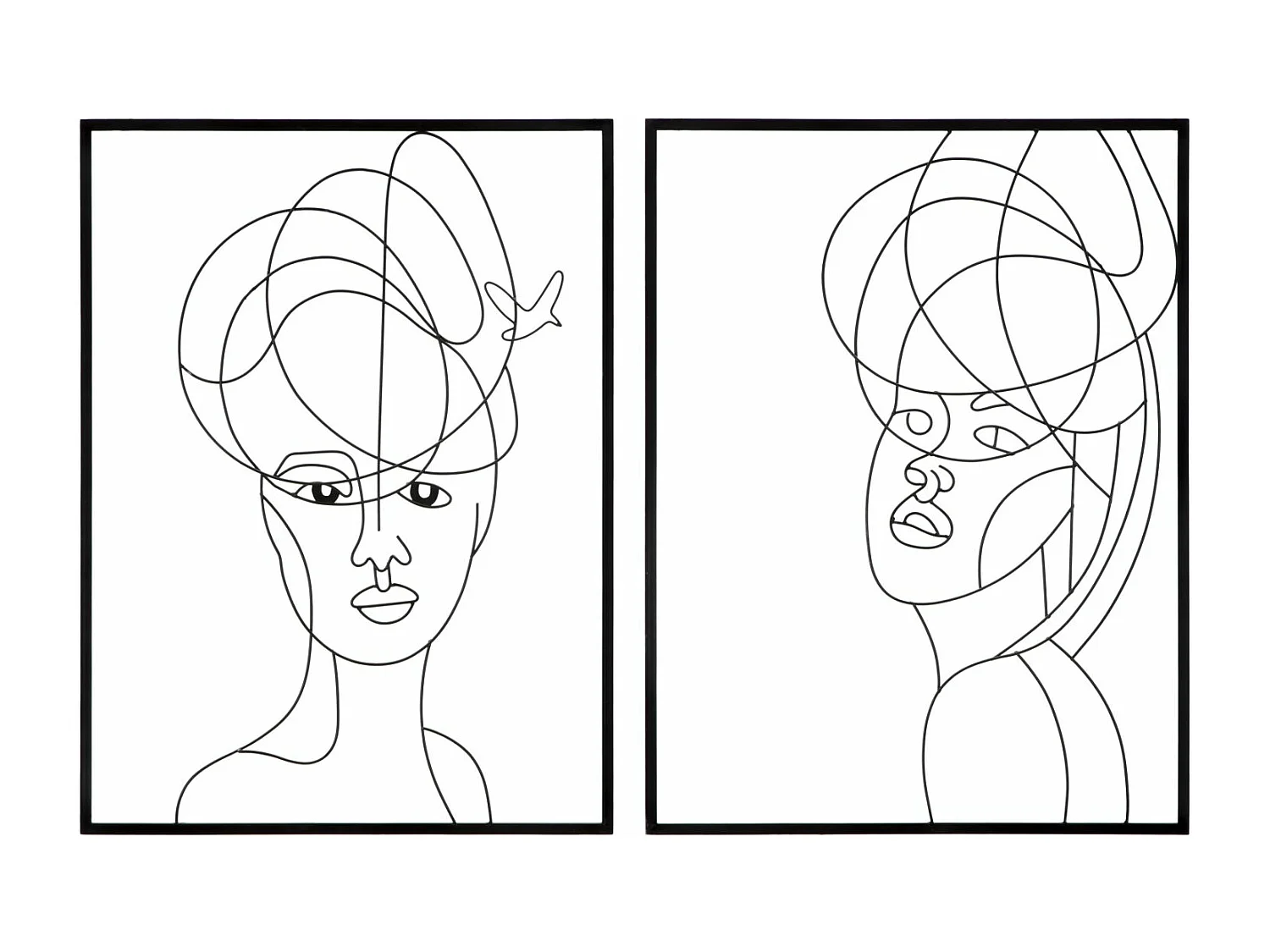 Lot de 2 panneaux décoratifs 3D femmes en métal noir 60x1x80 cm