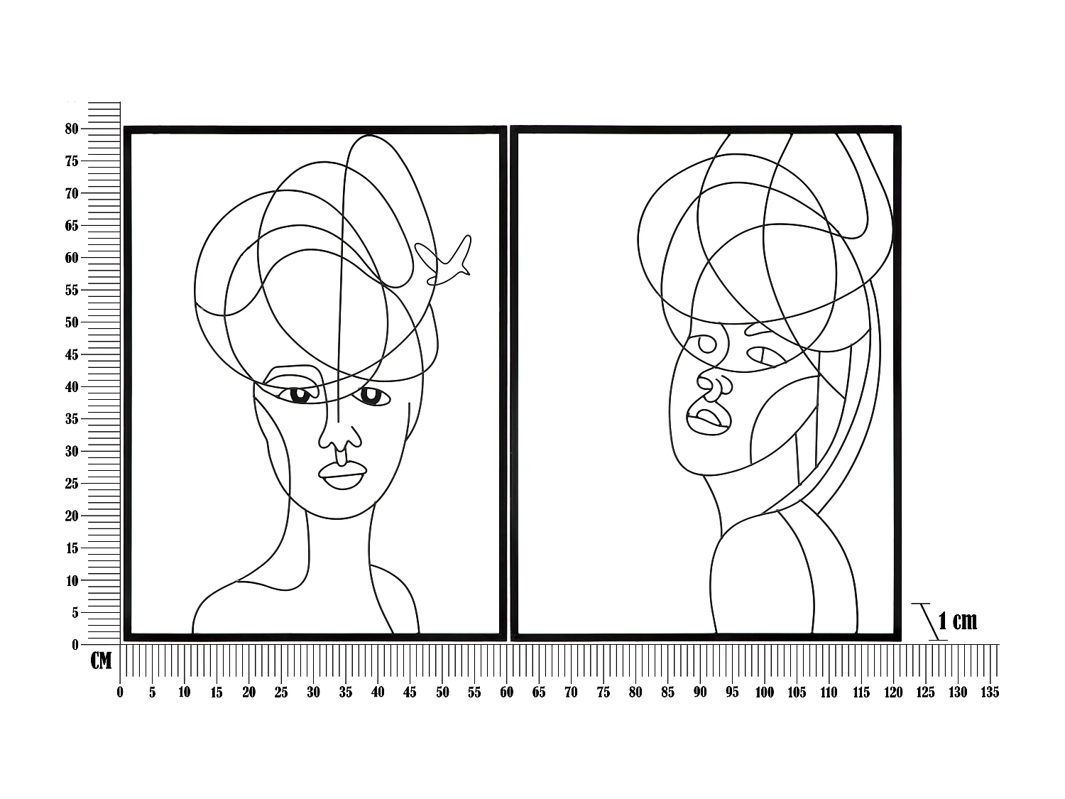 Lot de 2 panneaux décoratifs 3D femmes en métal noir 60x1x80 cm