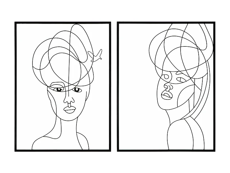 Lot de 2 panneaux décoratifs 3D femmes en métal noir 60x1x80 cm