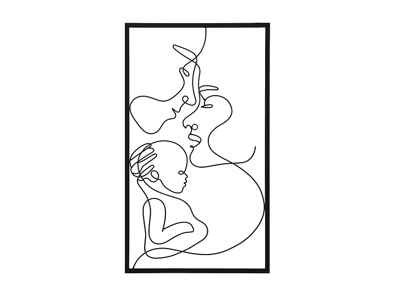 Pannello decorativo 3D in metallo nero famiglia cm 40x1,3x70