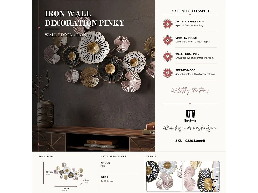 Décoration Murale en Métal "Pinky" 106cm Multicolore