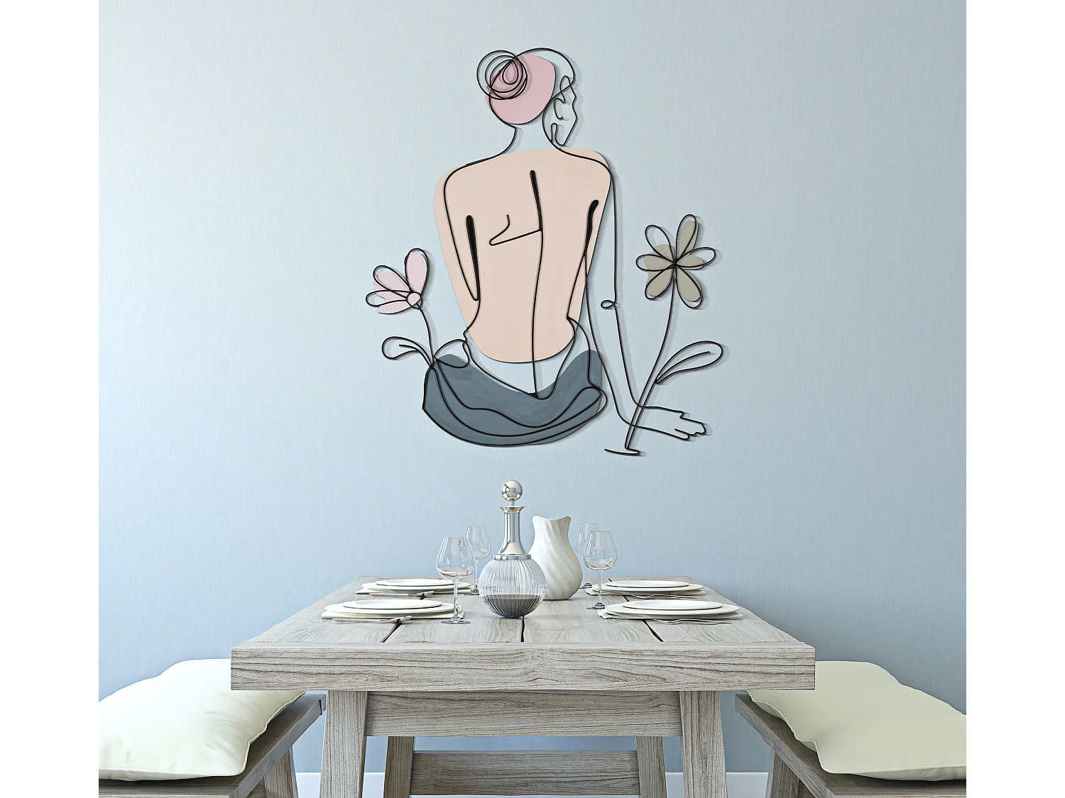 3D decoratief paneel in veelkleurig metaal vrouw cm 80x1.3x90