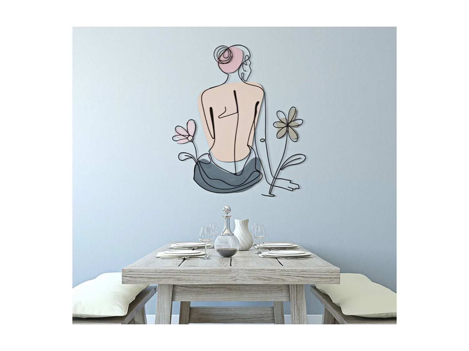 Décoration Murale en Métal "Lady Flower" 90cm Multicolore