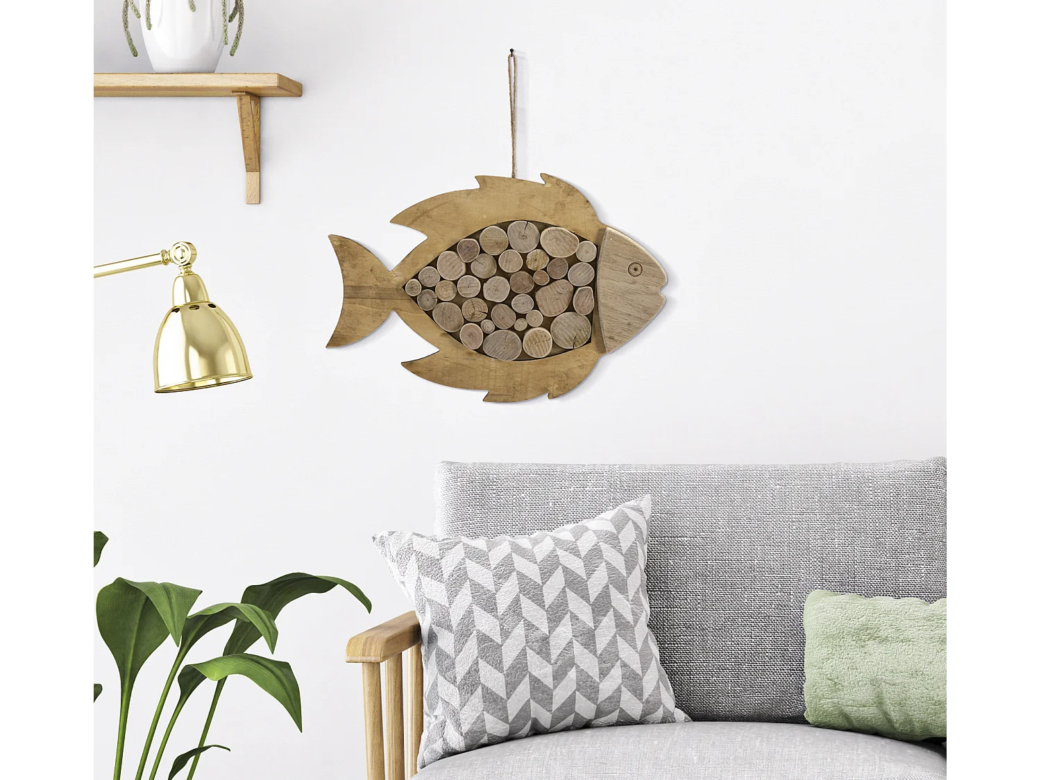 Pesce da appendere in legno marrone cm 42,5x2x28,5