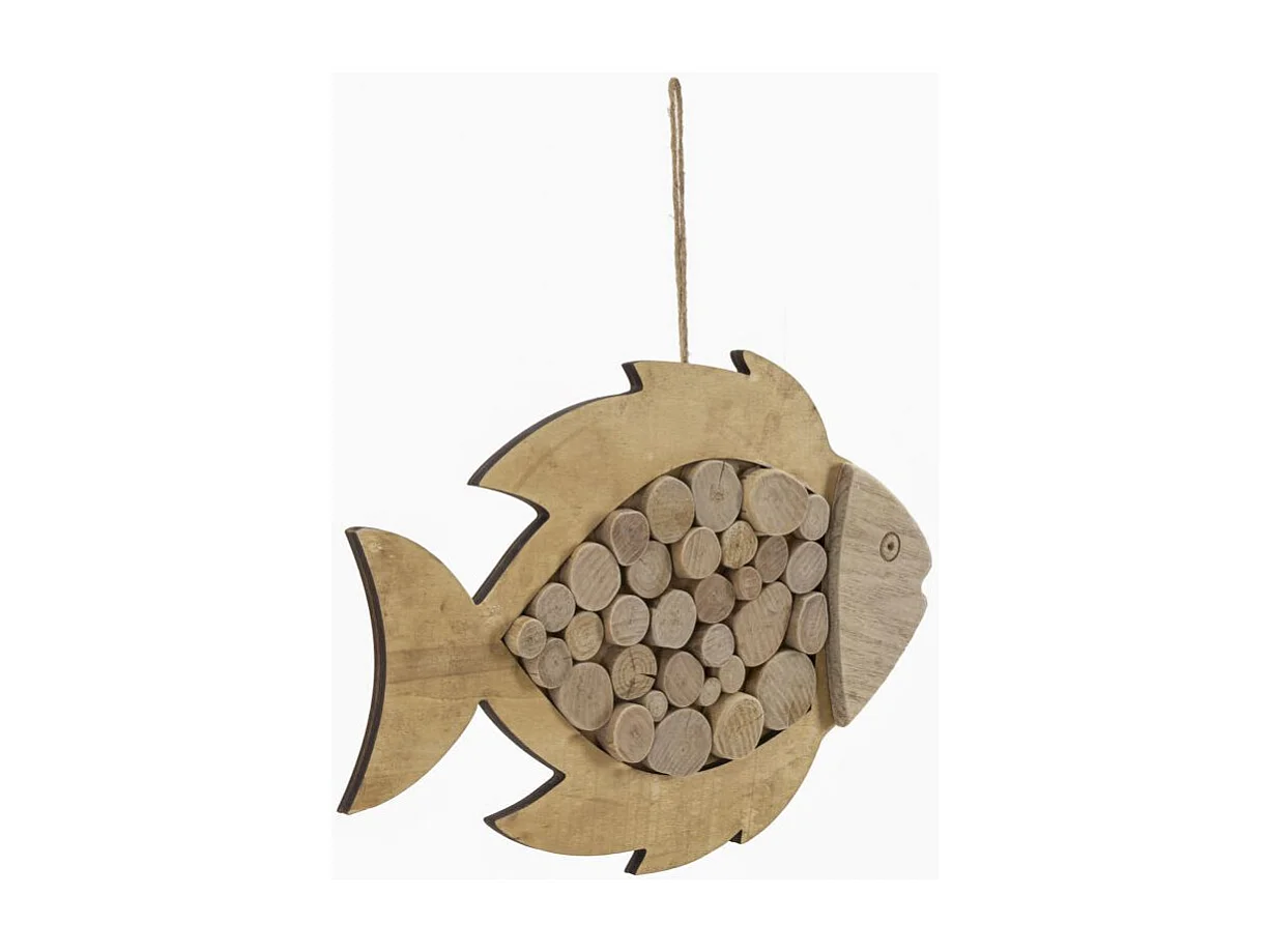 Décoration Murale en Bois à Suspendre "Poisson" 42cm Naturel