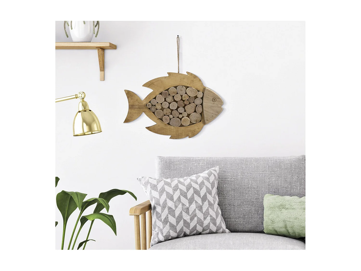 Décoration Murale en Bois à Suspendre "Poisson" 42cm Naturel