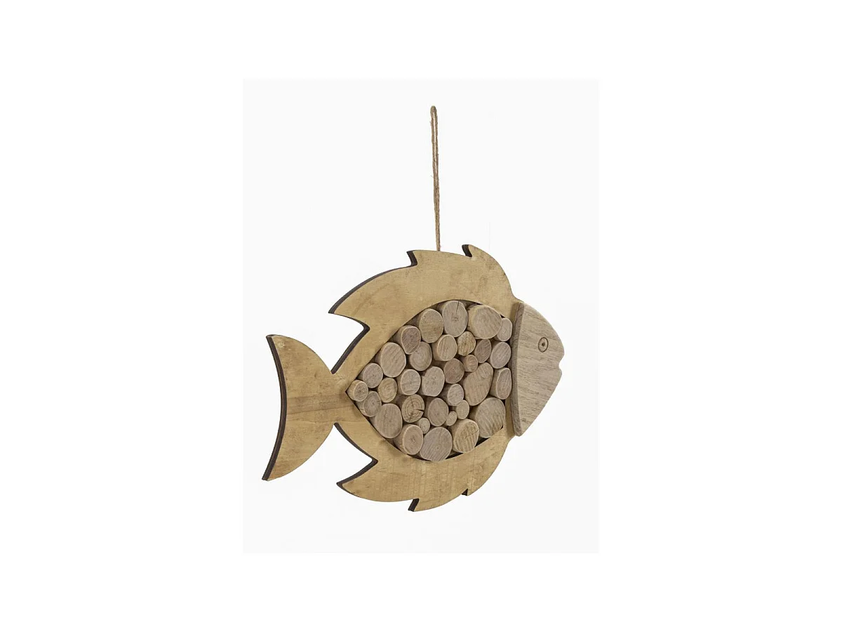 Décoration Murale en Bois à Suspendre "Poisson" 42cm Naturel