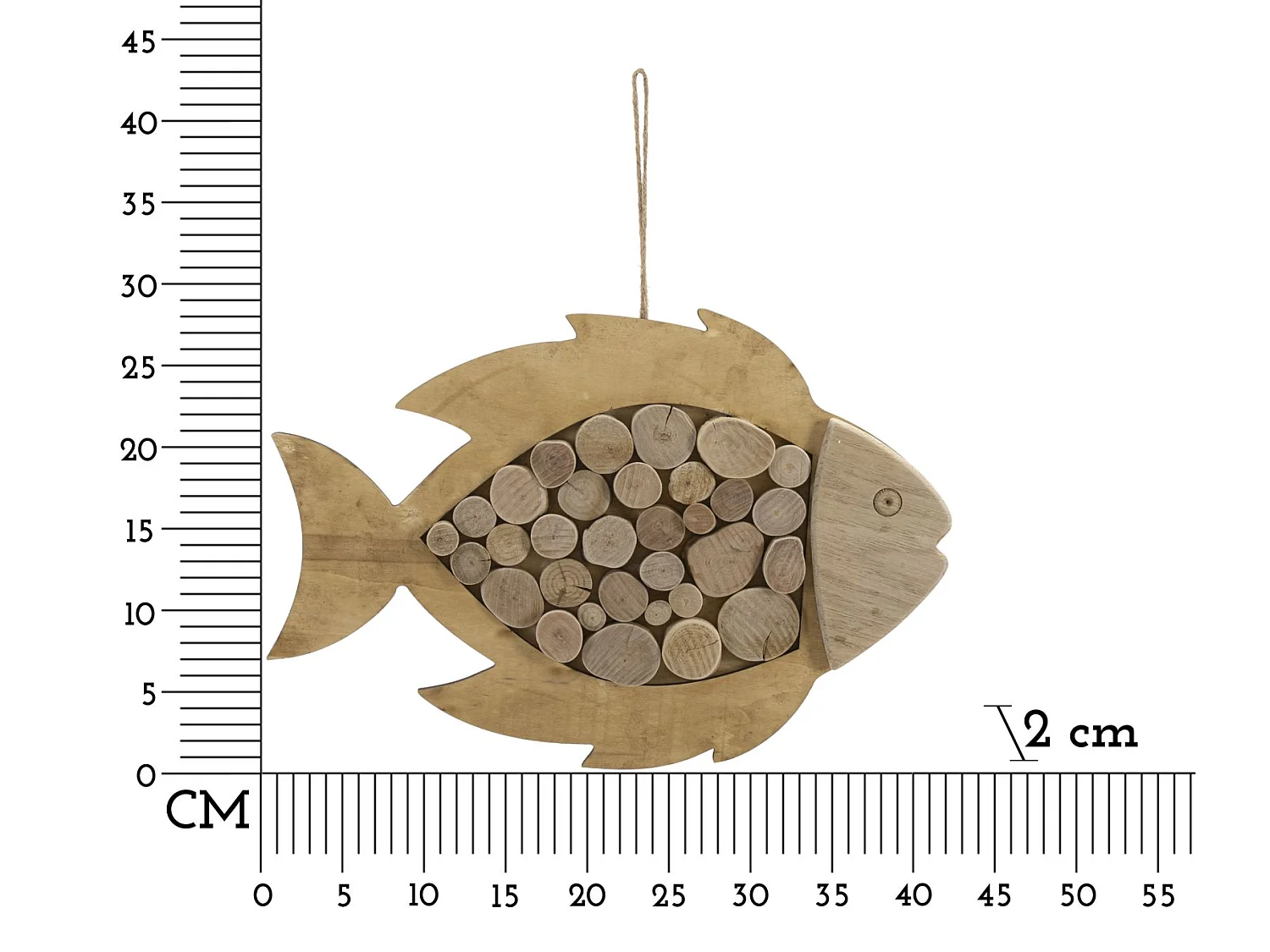 Décoration Murale en Bois à Suspendre "Poisson" 42cm Naturel