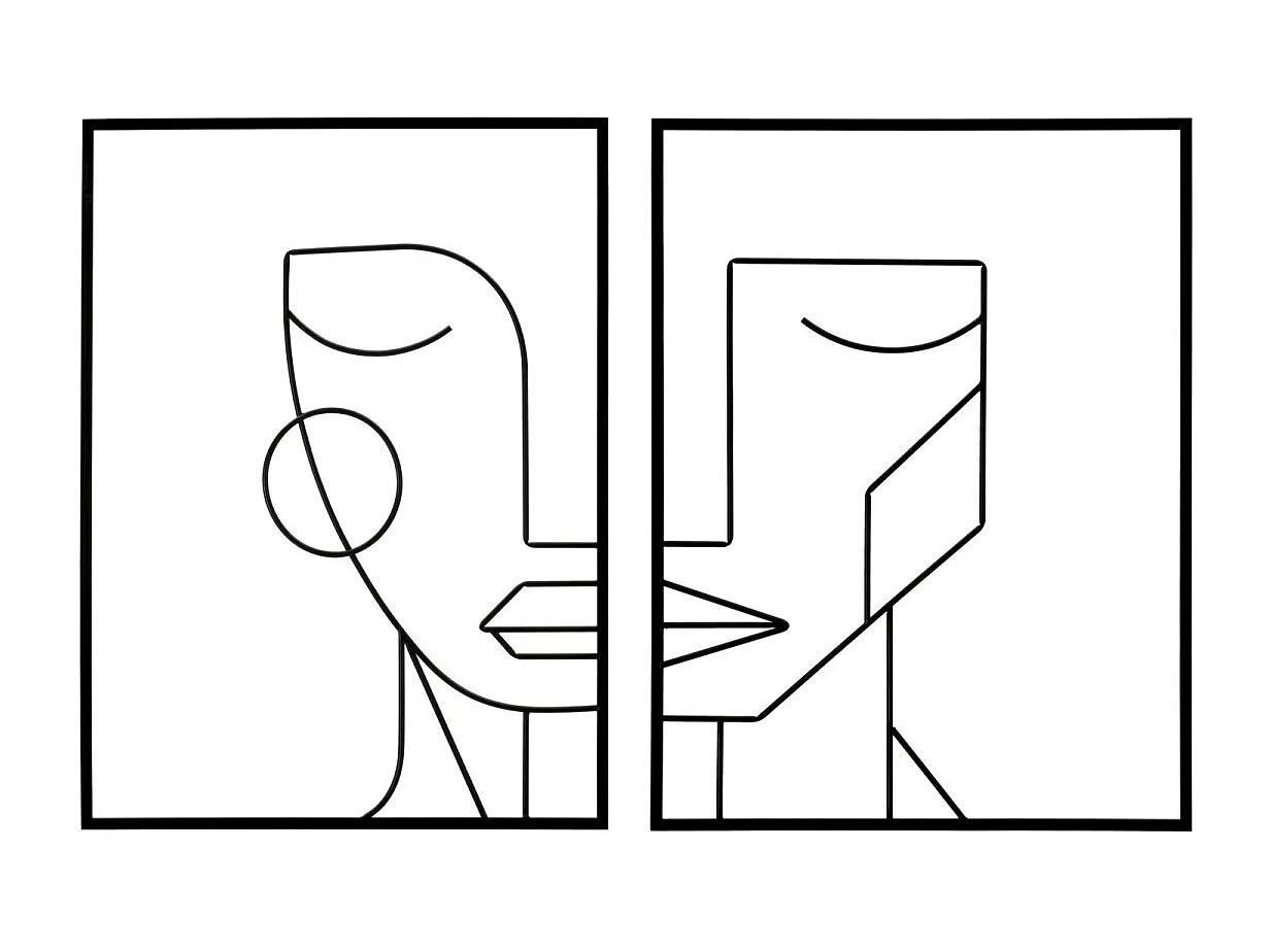 Set di 2 pannelli decorativi 3D volti in metallo neri cm 60x1x80