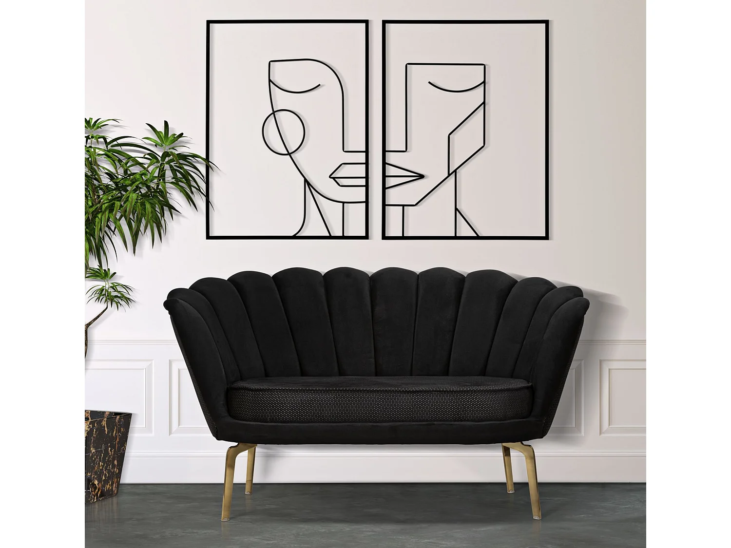 2er-Set 3D-Dekopaneele Gesichter aus Metall schwarz 60x1x80 cm