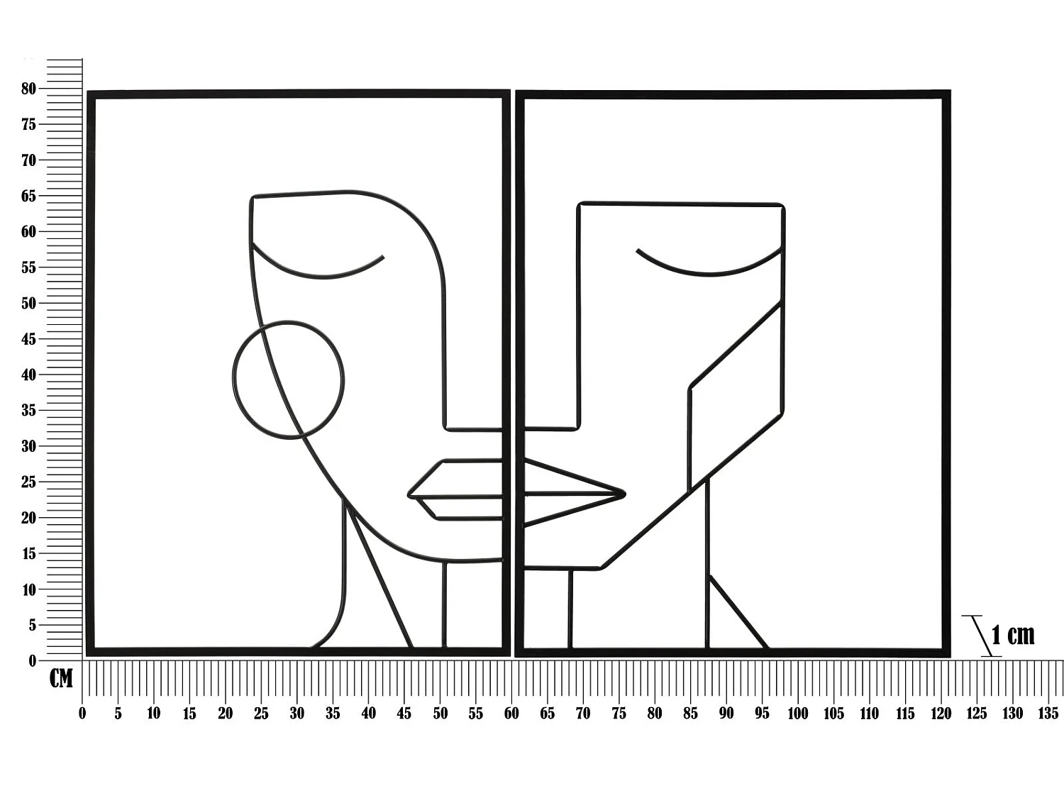 2er-Set 3D-Dekopaneele Gesichter aus Metall schwarz 60x1x80 cm