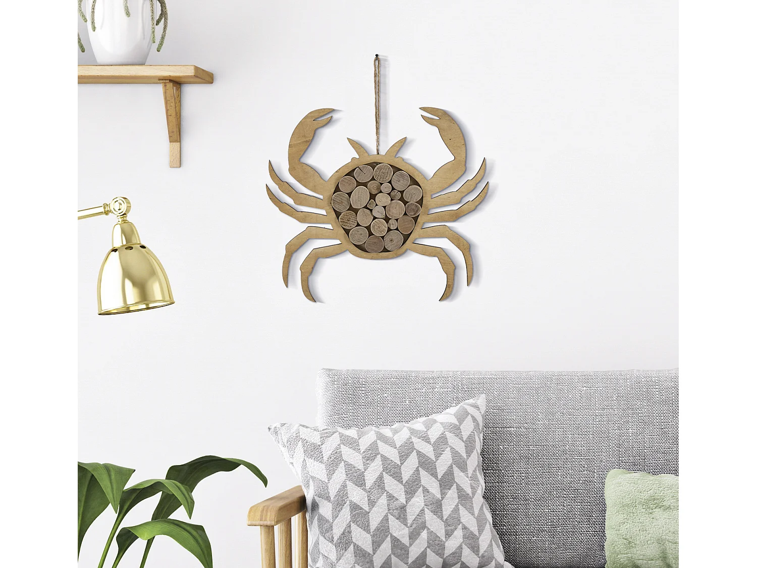 Décoration Murale en Bois à Suspendre "Crabe" 35cm Naturel