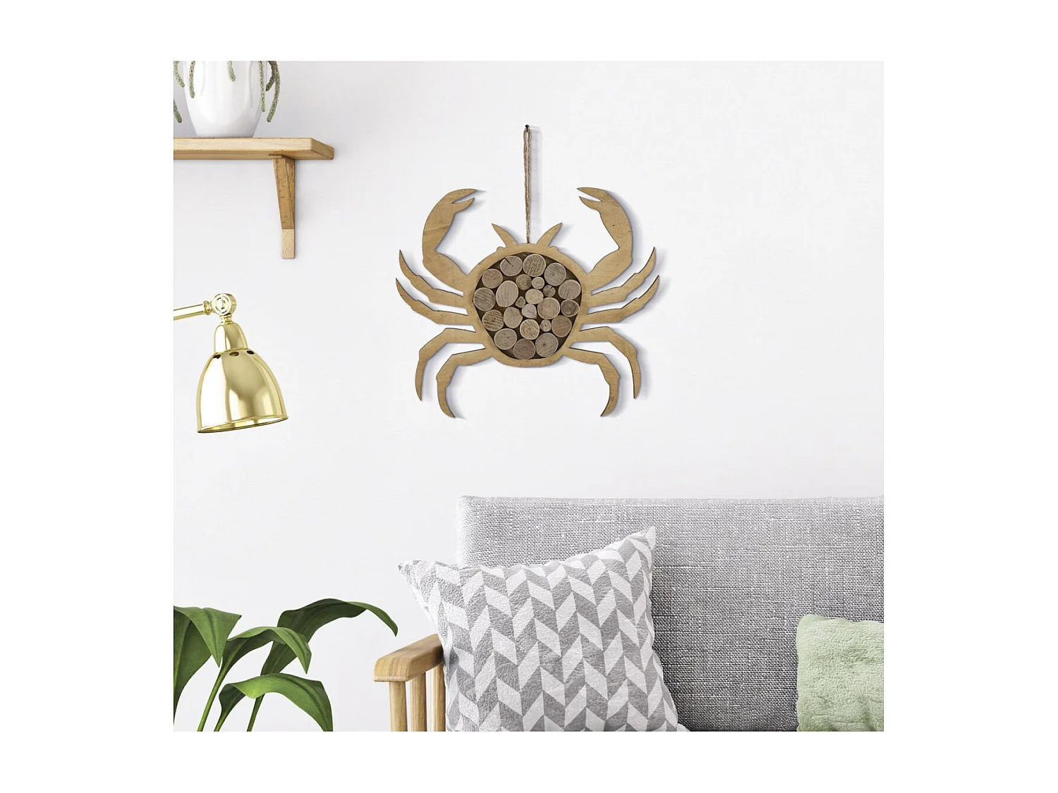 Décoration Murale en Bois à Suspendre "Crabe" 35cm Naturel