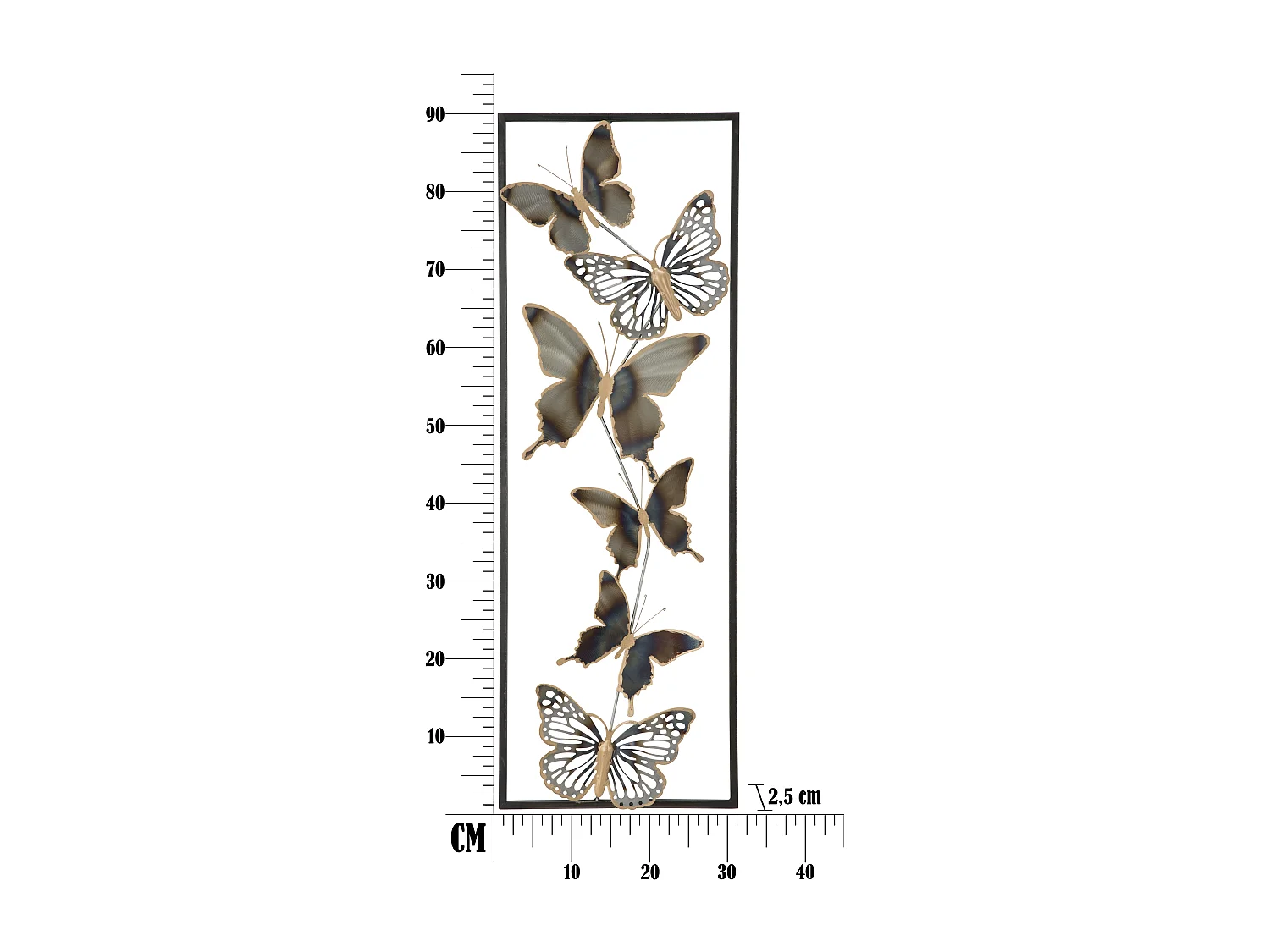 Déco Murale Encadrée en Métal "Papillons" 90cm Argent