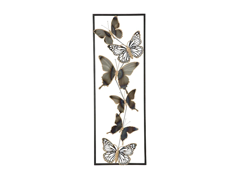Déco Murale Encadrée en Métal "Papillons" 90cm Argent