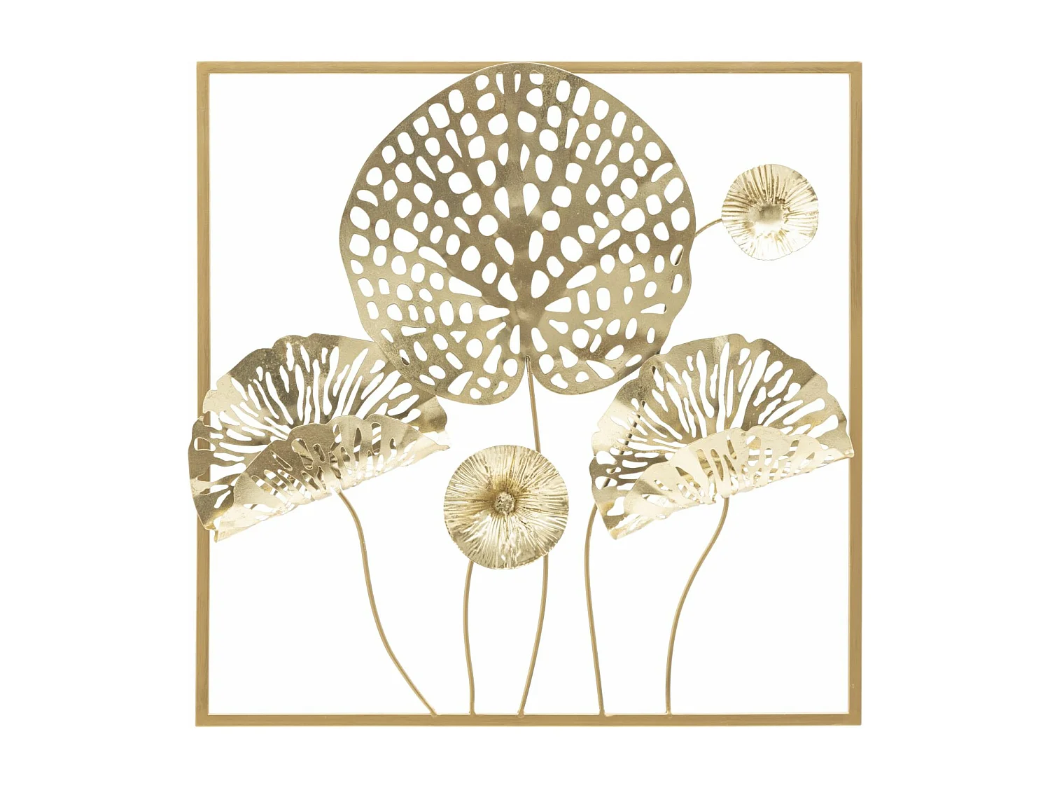 Décoration Murale Encadrée en Métal "Flowers" 50cm Or