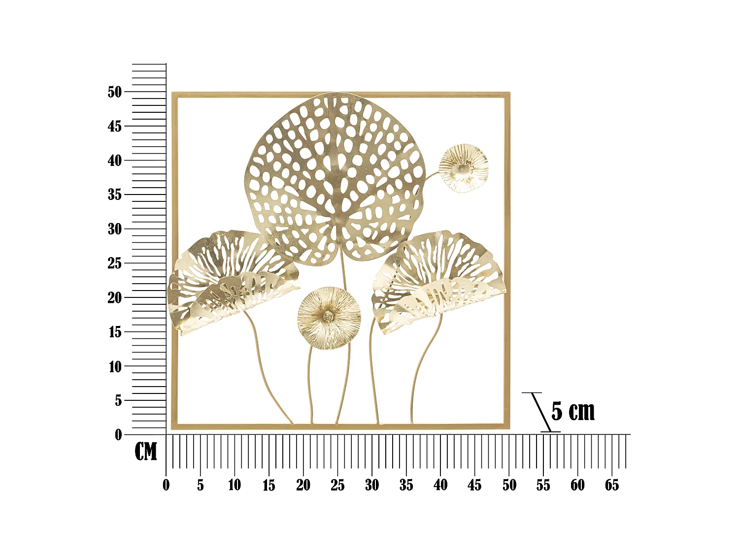 Décoration Murale Encadrée en Métal "Flowers" 50cm Or