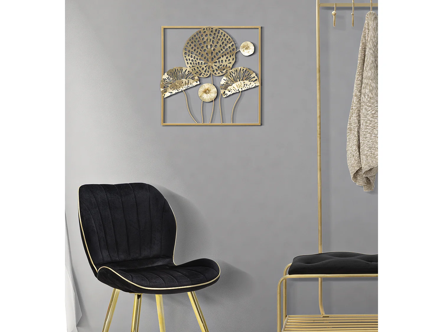 Décoration Murale Encadrée en Métal "Flowers" 50cm Or