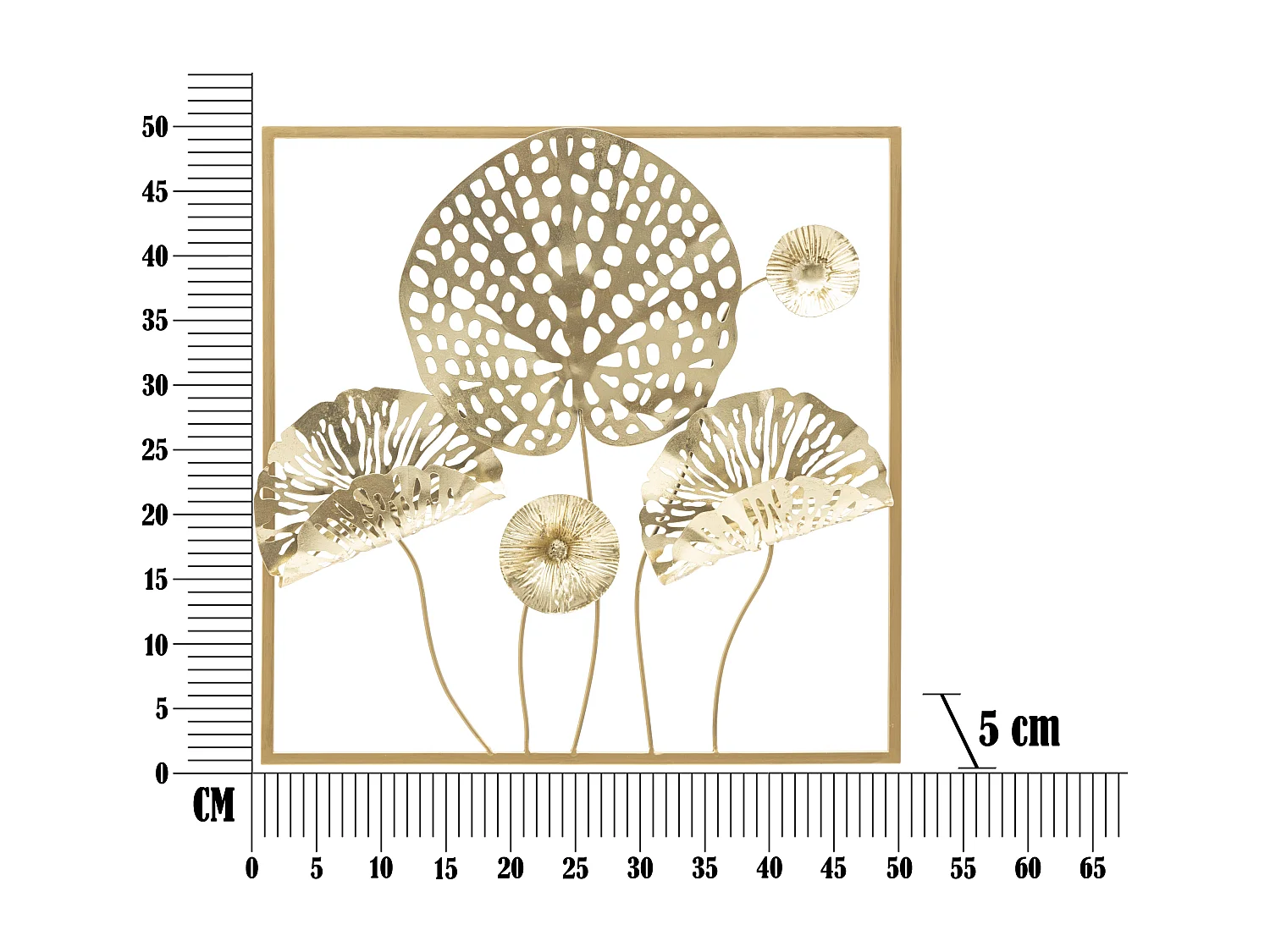 Décoration Murale Encadrée en Métal "Flowers" 50cm Or