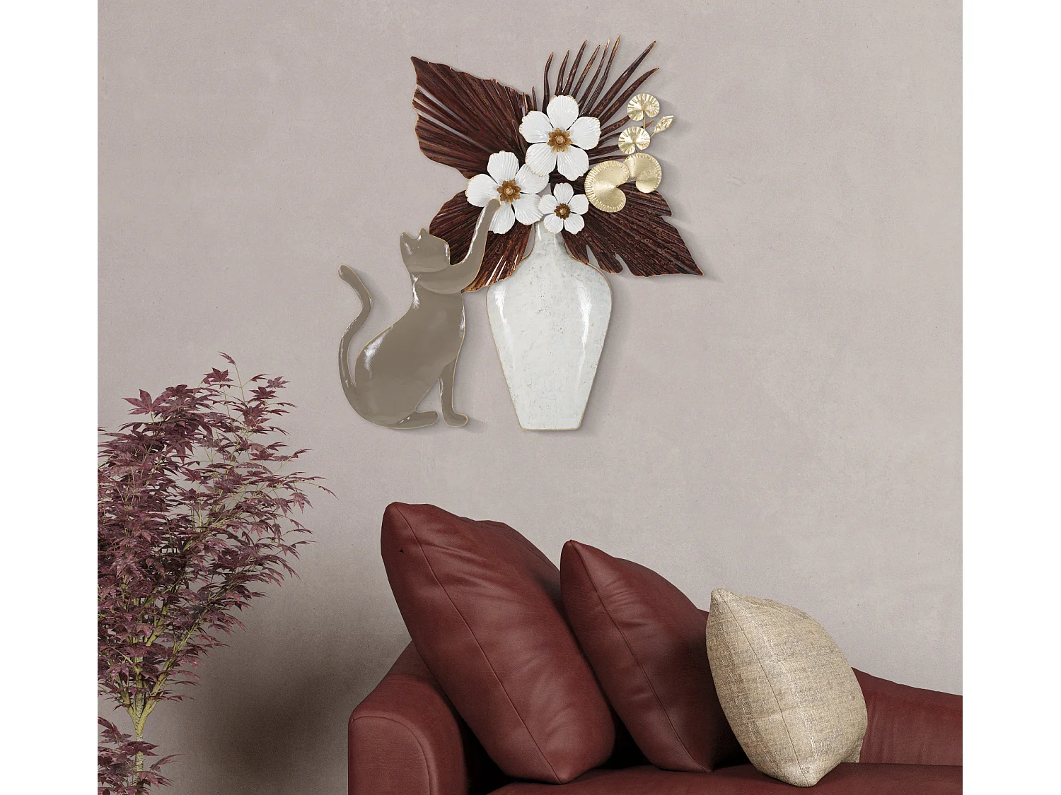 Pannello decorativo 3D vaso in metallo multicolore cm 54,6x8,9x59,7