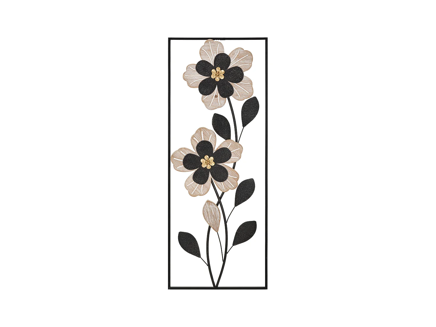 Panneau Décoratif 3D en Métal et Bois DIVAKER - Panneau Rectangulaire en Fer et MDF, Fleurs Élégantes, 27x2,5x70 cm, Noir et Marron