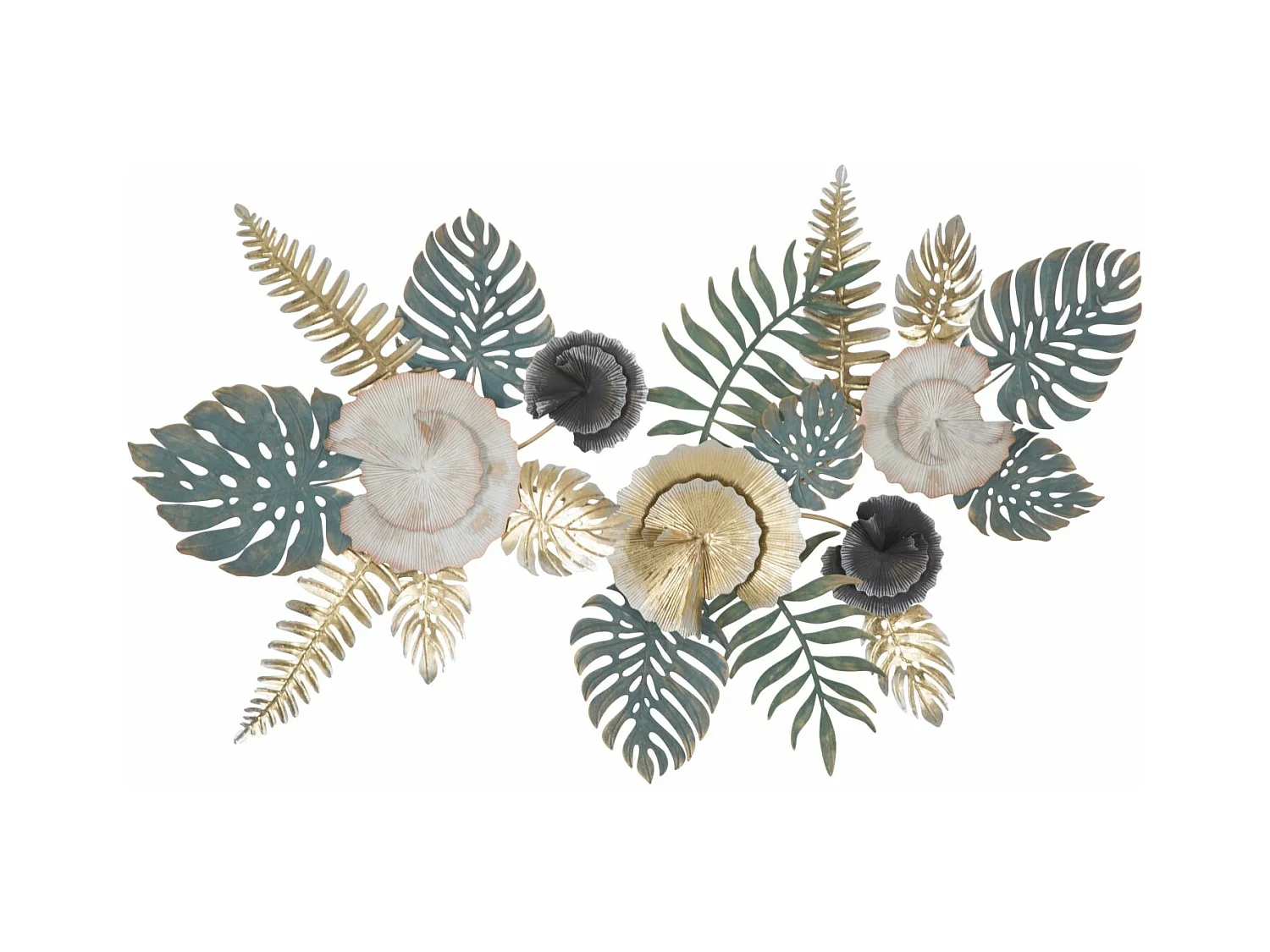Panneau Mural en Fer "Amaz" avec Feuilles, 115x6x70 cm, Métal Multicolore, Design 3D