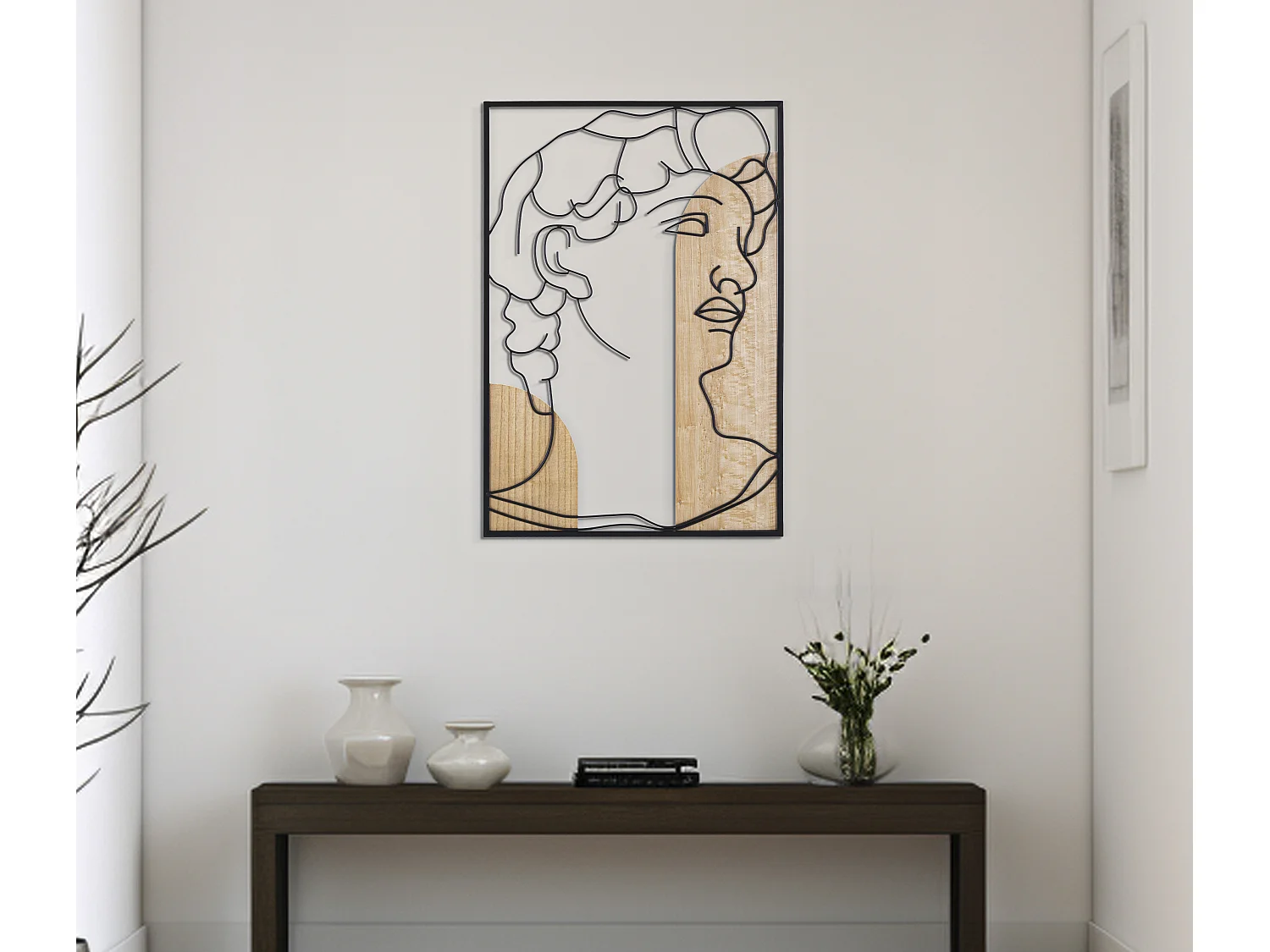 Pannello decorativo 3D in legno nero volto cm 55x2x80