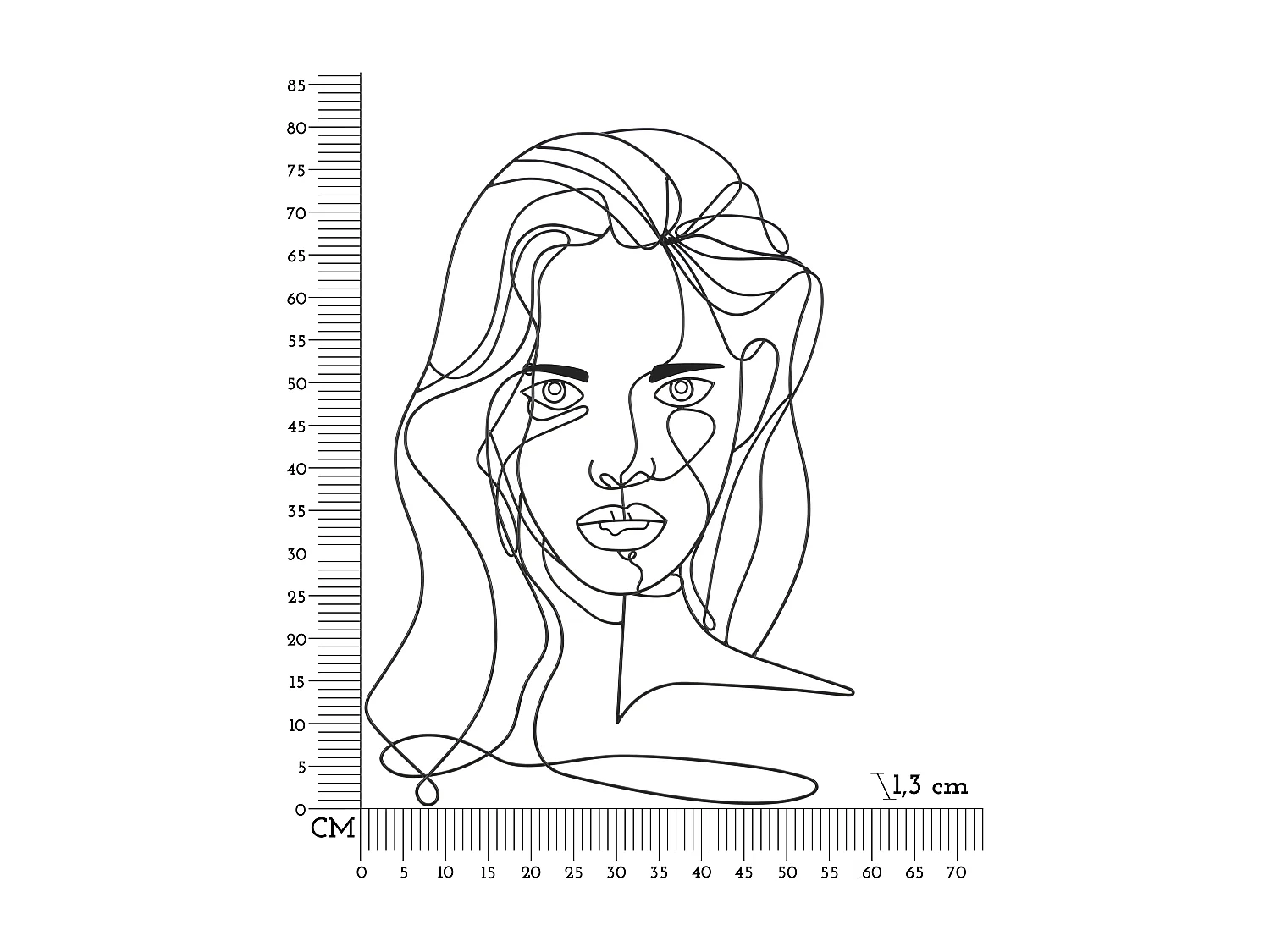 Pannello decorativo 3D in metallo nero volto cm 57,5x1,3x80