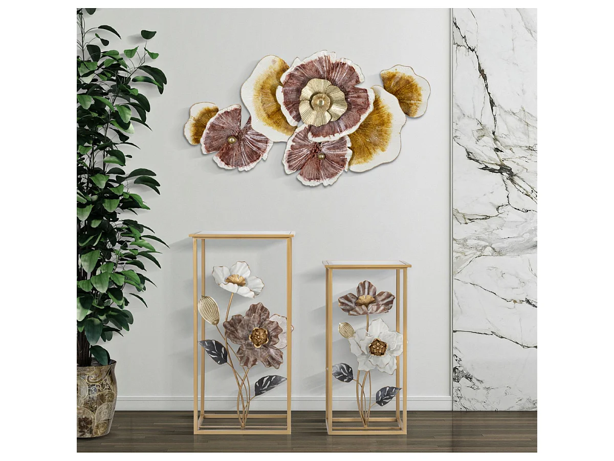 3D decoratief paneel met veelkleurige metalen bloemen, 92,1 x 8,3 x 51,4 cm