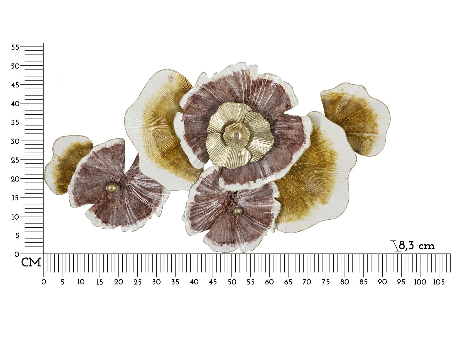 3D decoratief paneel met veelkleurige metalen bloemen, 92,1 x 8,3 x 51,4 cm