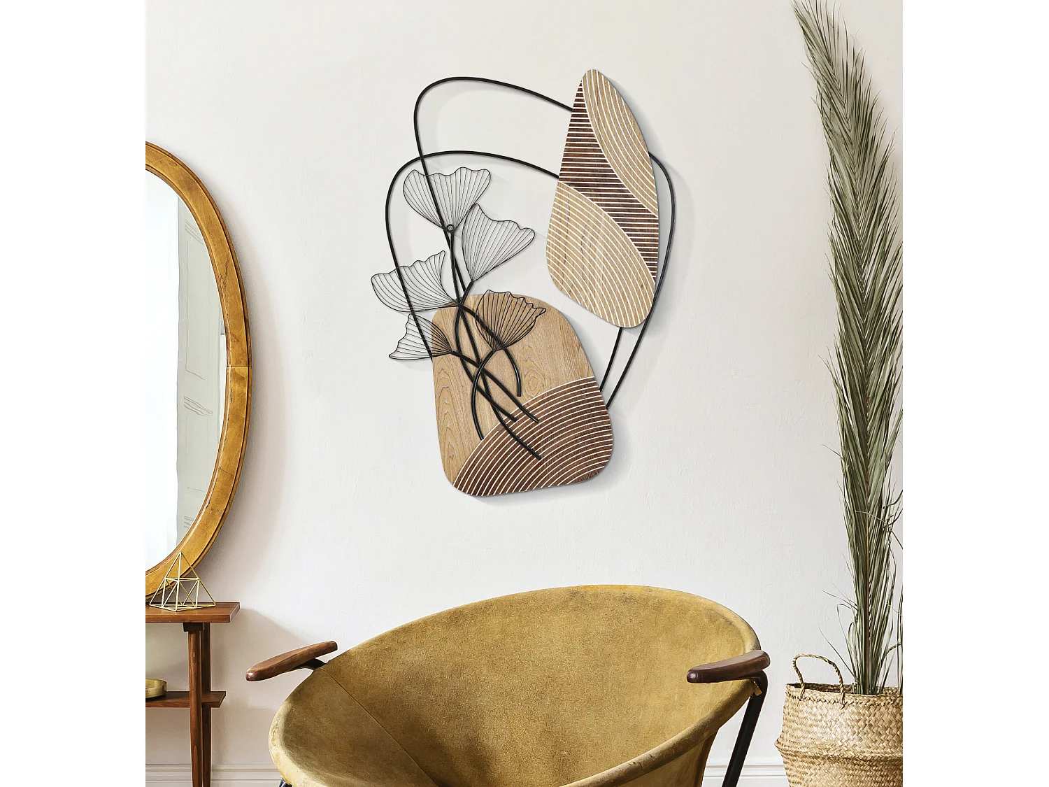 Décoration Murale en Métal "Tali" 100cm Naturel & Noir