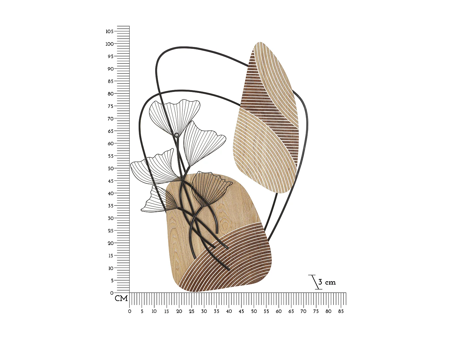 Décoration Murale en Métal "Tali" 100cm Naturel & Noir