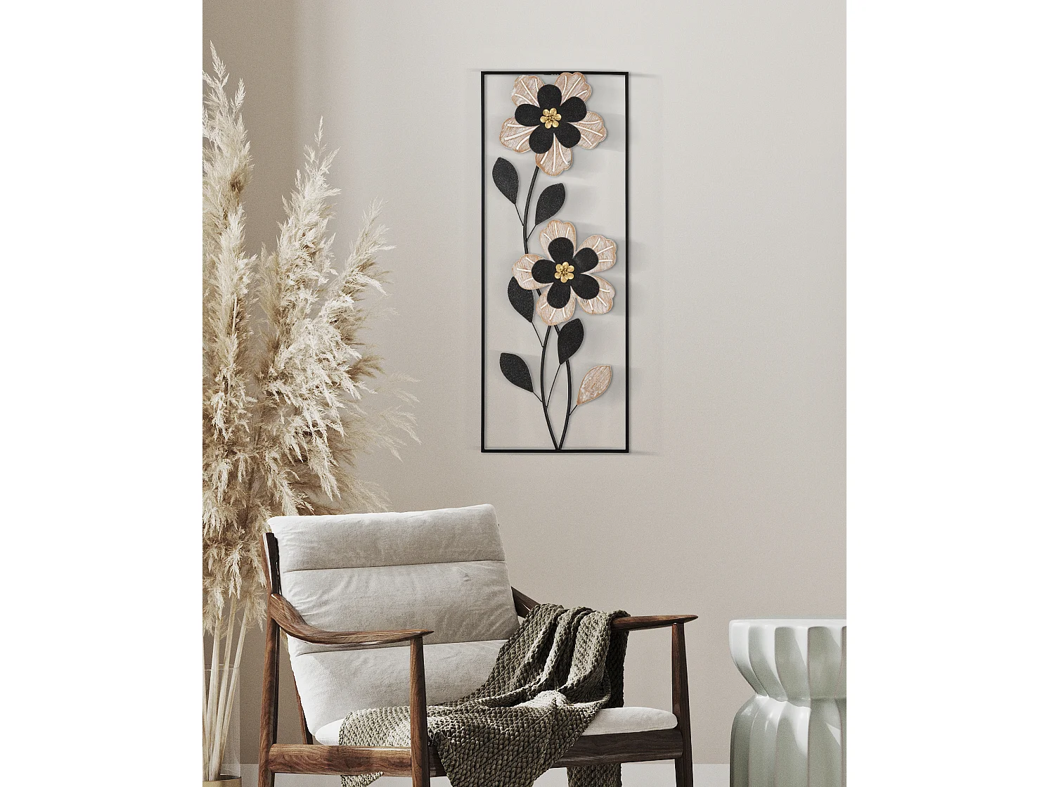 Décoration Murale Encadrée "Divaker" 70cm Noir & Naturel