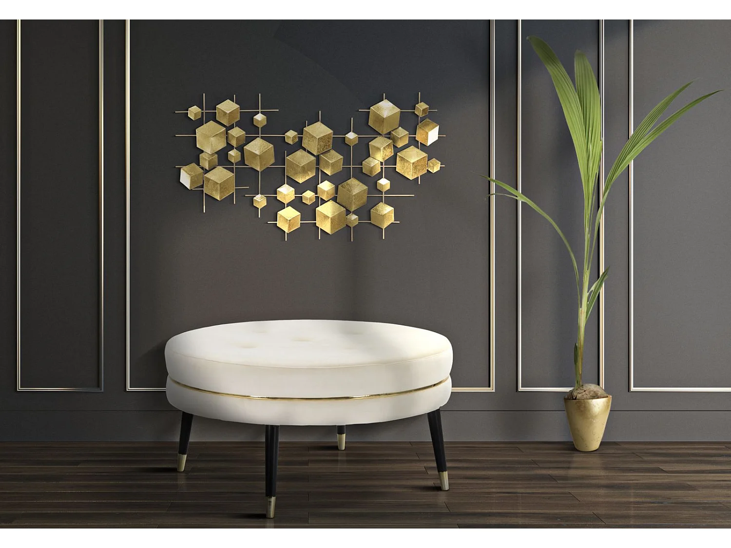 Pannello decorativo 3D in metallo dorato astratto cm 90,5x3,5x50