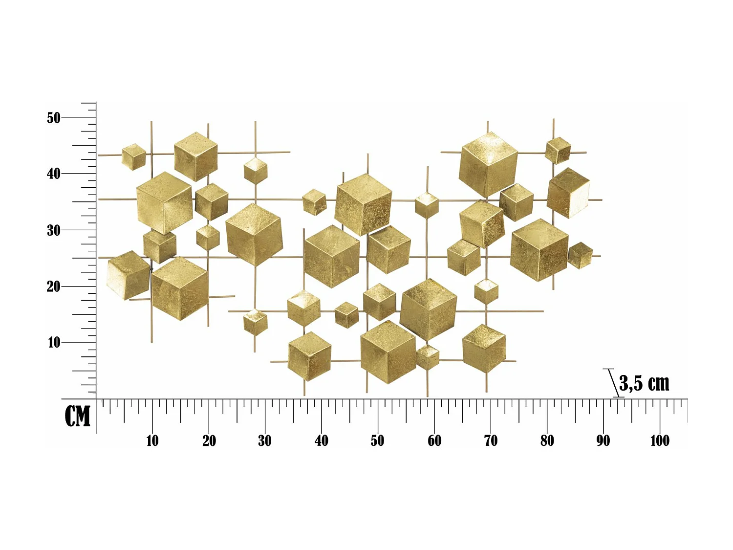 Pannello decorativo 3D in metallo dorato astratto cm 90,5x3,5x50
