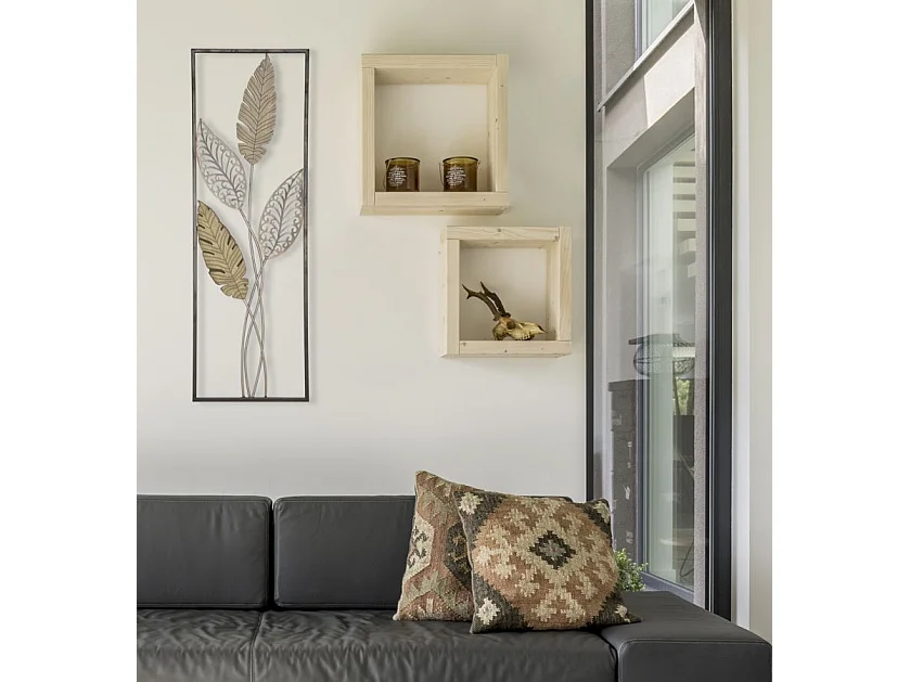 Déco Murale Encadrée en Métal "Foglie" 91cm Argent & Or