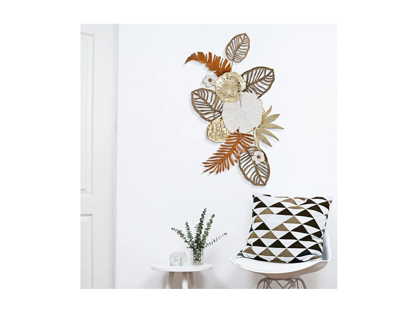 Pannello decorativo 3D foglie in metallo multicolore cm 50,8x7x87