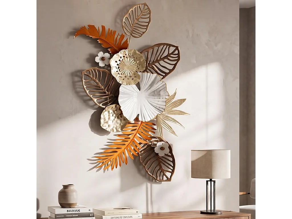 3D decoratief paneel met veelkleurige metalen bladeren, 50,8 x 7 x 87 cm