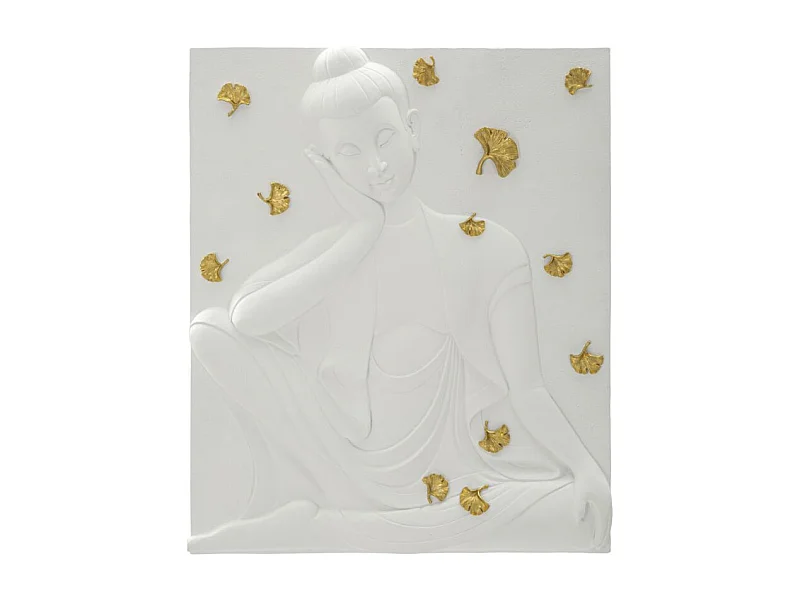 Décoration Murale en Résine "Bouddha" 55cm Blanc & Or