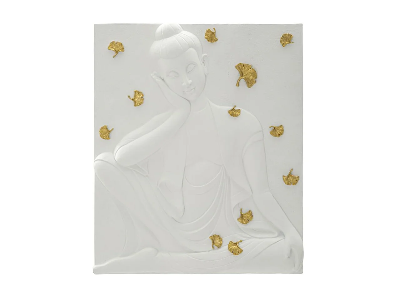 Décoration Murale en Résine "Bouddha" 55cm Blanc & Or